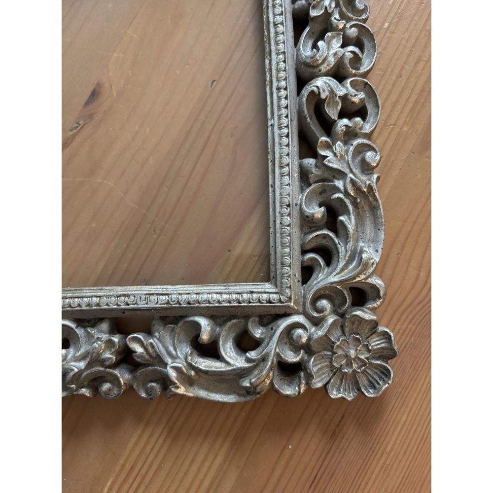 Ornate Silver Tone Picture Frame Baroque Rococo Floral Scroll— As-is; No Back